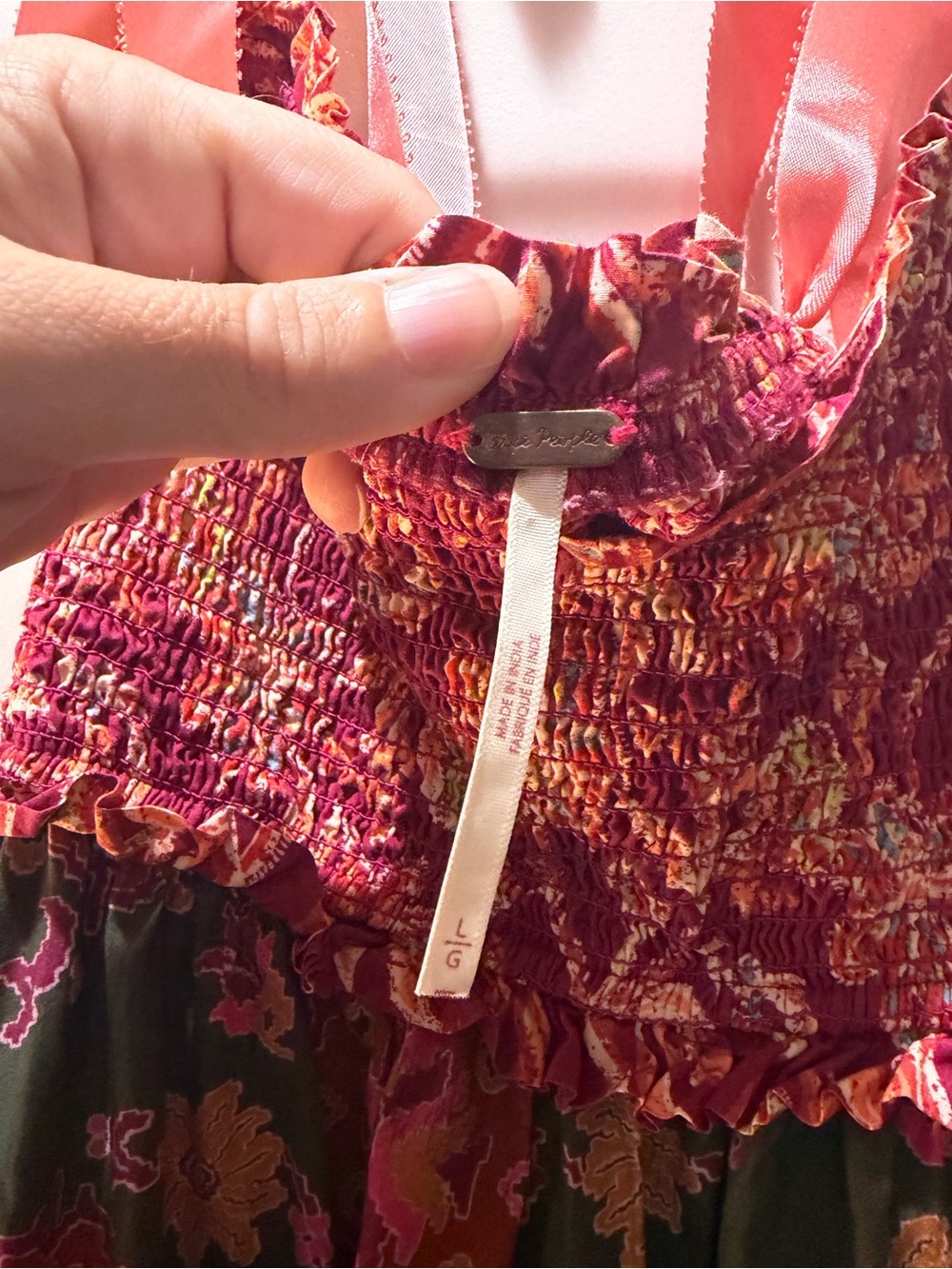 Free People Pink and Olive Floral Smocked Maxi Dress - Picture 2 of 2